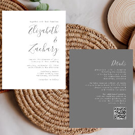 Convite de Casamento com Código QR em Script Cinza