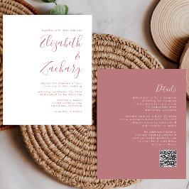 Convite de Casamento com Código QR em Script Rosa