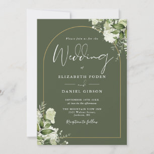 Convite de Casamento com Código QR em Verde Oliva 