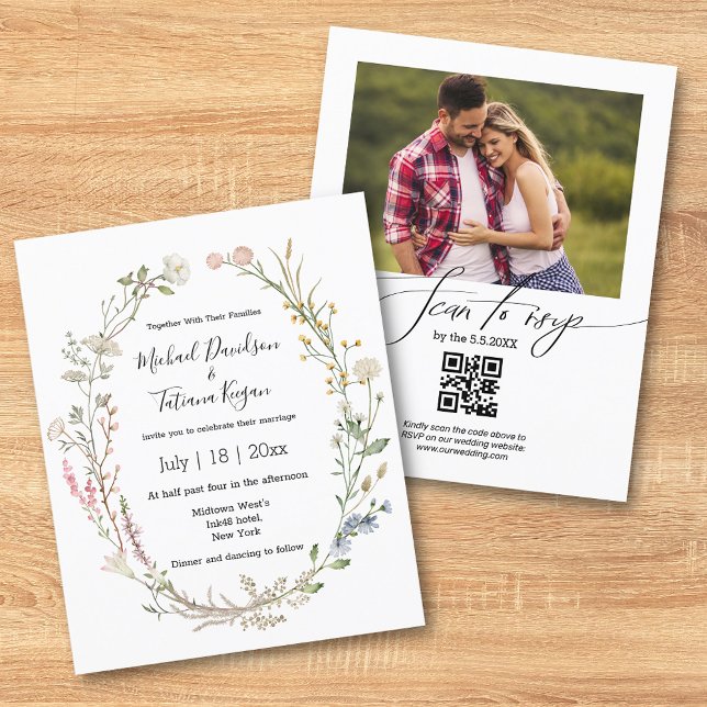 convite de casamento com código qr floral aquarela (Criador carregado)