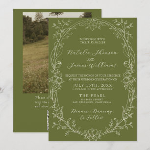 Convite de casamento com código QR floral em verde