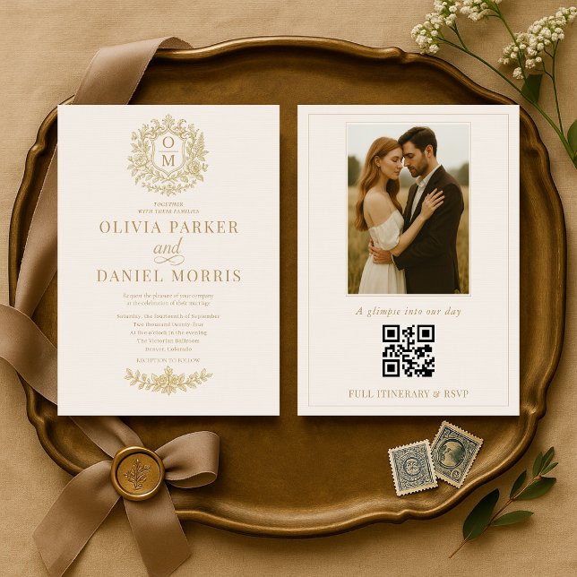 Convite de Casamento com Código QR Floral Francês  (Criador carregado)