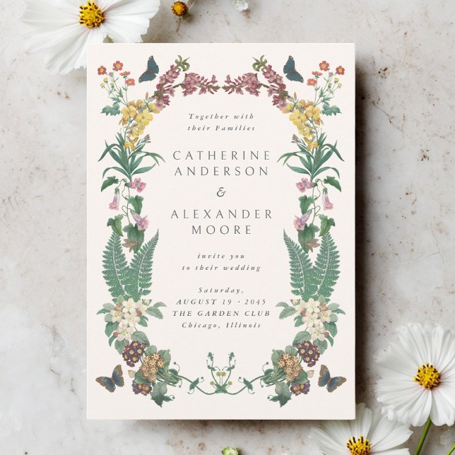 Convite de Casamento com Código QR Floral Ornament (Criador carregado)