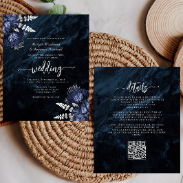 Convite de Casamento com Código QR Floral Prateado