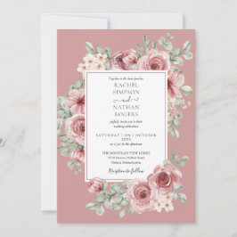 Convite de Casamento com Código QR Floral Rosa Emp