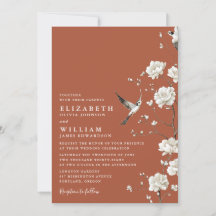 Convite de Casamento com Código QR Floral Terracot