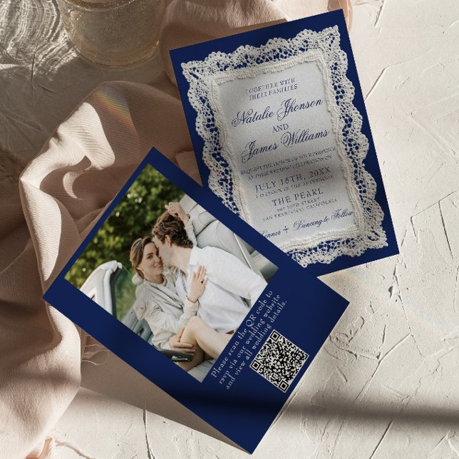 Convite de Casamento com Código QR Foto Blue Old M (Criador carregado)