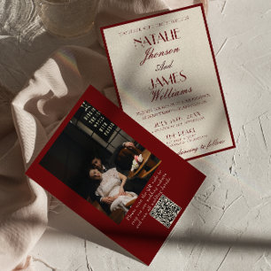Convite de Casamento com Código QR Foto Creme Borg