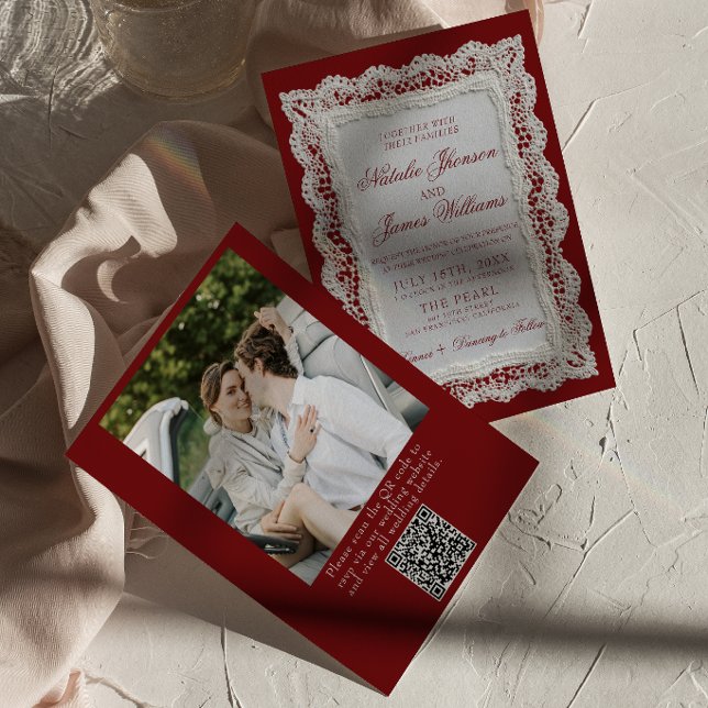 Convite de Casamento com Código QR Foto em Renda B (Criador carregado)