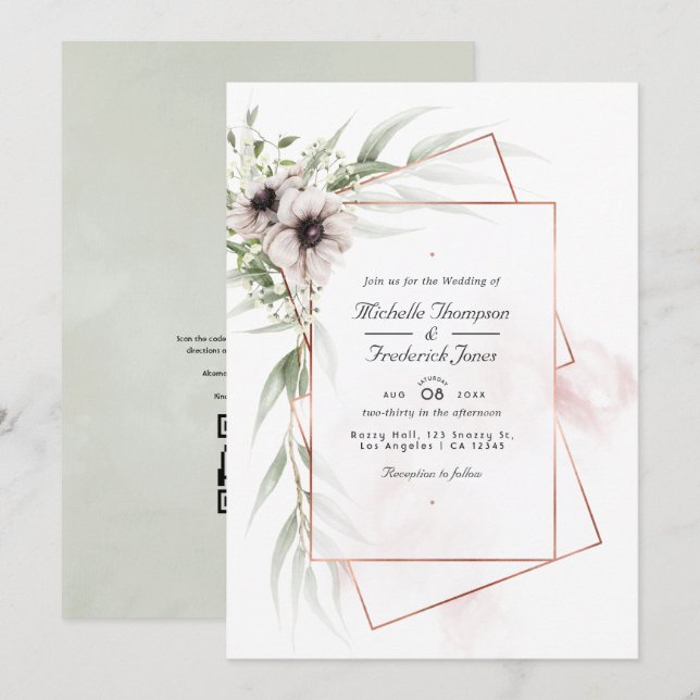 Convite de Casamento com Código QR Geométrico de A (Frente/Verso)