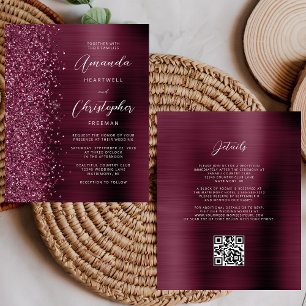 Convite de Casamento com Código QR Glam Burgundy E