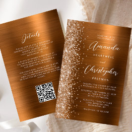 Convite de Casamento com Código QR Glam Cobre Orça