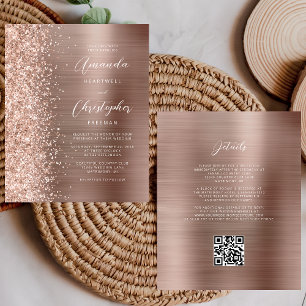 Convite de Casamento com Código QR Glam Rosa Doura