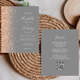 Convite de Casamento com Código QR Glitter Pêssego
