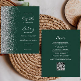 Convite de Casamento com Código QR Glitter Verde P