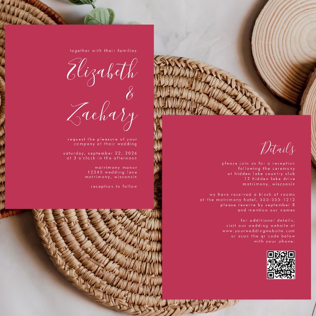 Convite de Casamento com Código QR Magenta Rascunh (Criador carregado)
