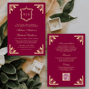 Convite de Casamento com Código QR Monograma Coroa