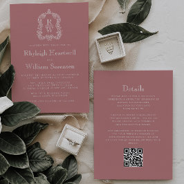 Convite de Casamento com Código QR Monograma Crest