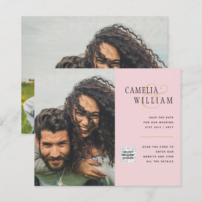 Convite de casamento com código QR para data de re (Frente/Verso)