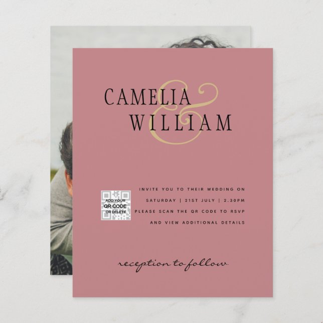 Convite de casamento com código QR para data de re (Frente/Verso)