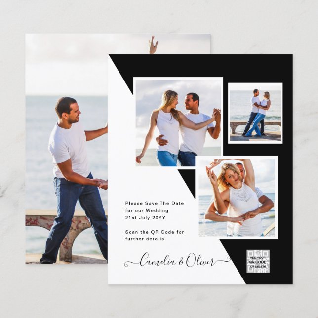 Convite de Casamento com Código QR para Economizar (Frente/Verso)