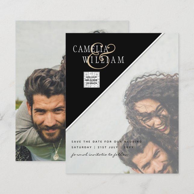 Convite de Casamento com Código QR para Economizar (Frente/Verso)