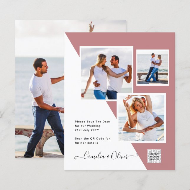 Convite de Casamento com Código QR para Economizar (Frente/Verso)
