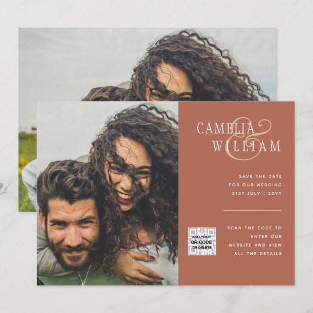 Convite de Casamento com Código QR para Economizar (Frente/Verso)
