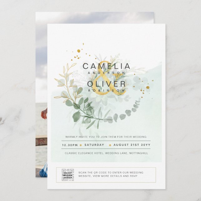 Convite de Casamento com Código QR para FOTOGRAFIA (Frente/Verso)