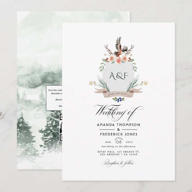 Convite de casamento com código QR para RSVP Wild  (Frente/Verso)
