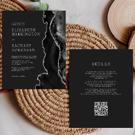 Convite de Casamento com Código QR Prata de Ágata 
