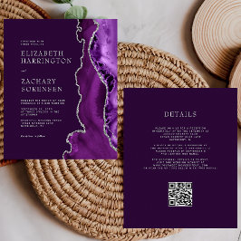Convite de Casamento com Código QR Prata e Ágata R
