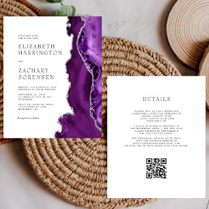 Convite de Casamento com Código QR Prata e Ágata R