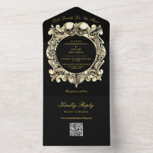 Convite de Casamento com Código QR Preto e Dourado