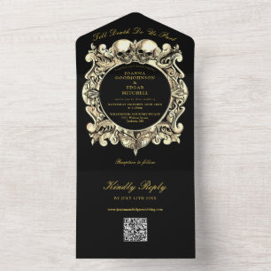 Convite de Casamento com Código QR Preto e Dourado