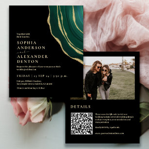 Convite de casamento com código QR preto e verde o