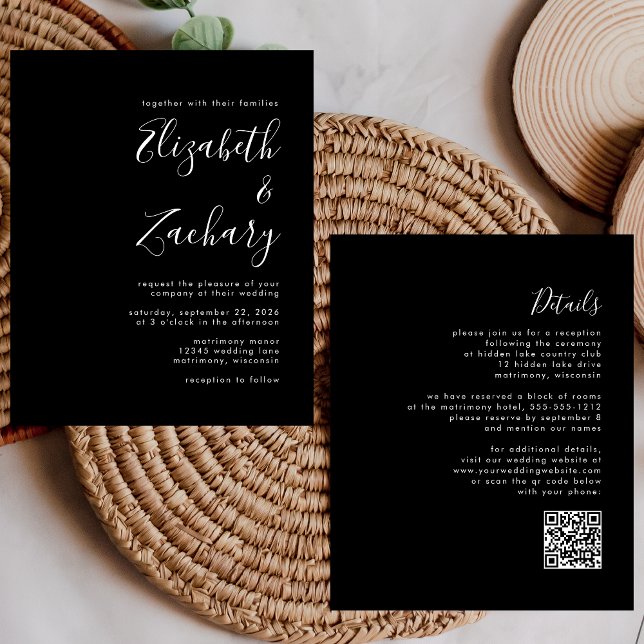 Convite de Casamento com Código QR Preto Moderno e (Criador carregado)