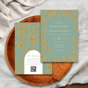 Convite de Casamento com Código QR RSVP Arco Flora