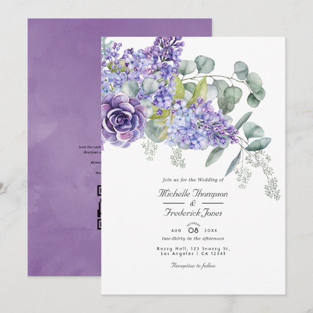 Convite de casamento com código QR RSVP de eucalip (Frente/Verso)