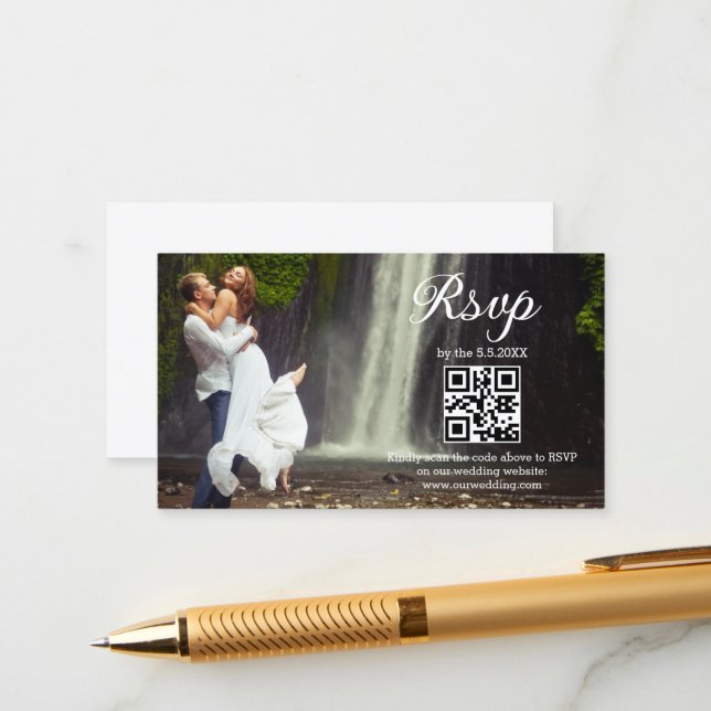 convite de casamento com código QR rsvp de script  (Frente/Verso In Situ)