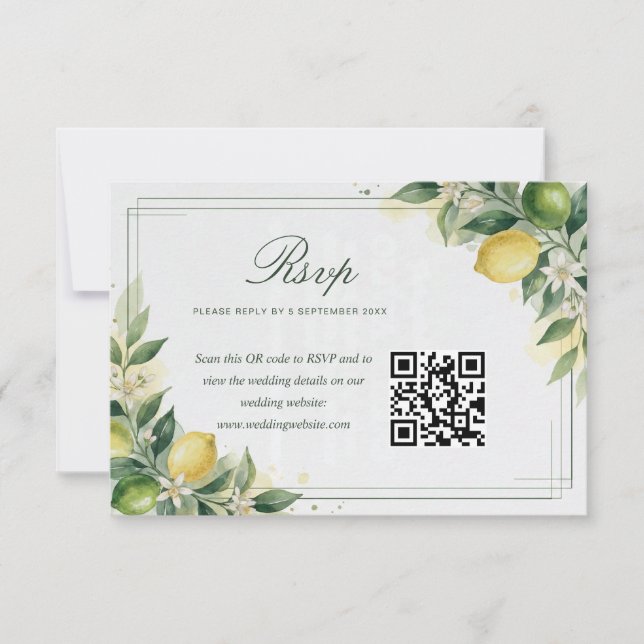 Convite de Casamento com Código QR RSVP Limão Verd (Frente)
