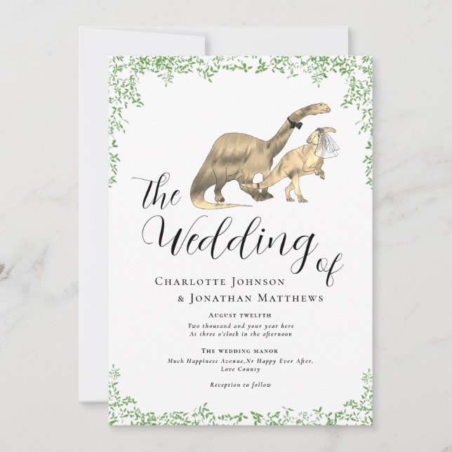 Convite de Casamento com Código QR Tema Dinossauro (Frente)
