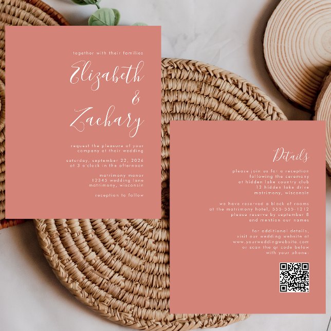 Convite de Casamento com Código QR Terracota de Or (Criador carregado)