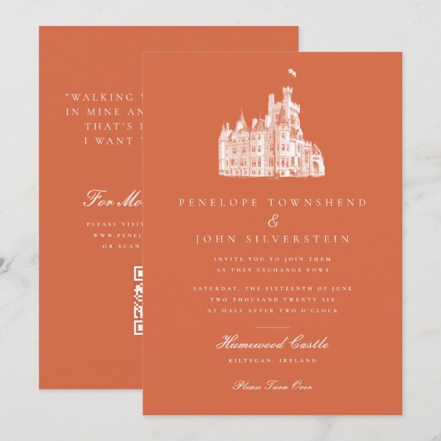 Convite de Casamento com Código QR Terracota Desen (Frente/Verso)