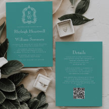 Convite de Casamento com Código QR Turquesa Crest 
