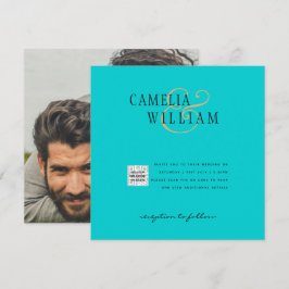 Convite de Casamento com Código QR Turquesa Foto S
