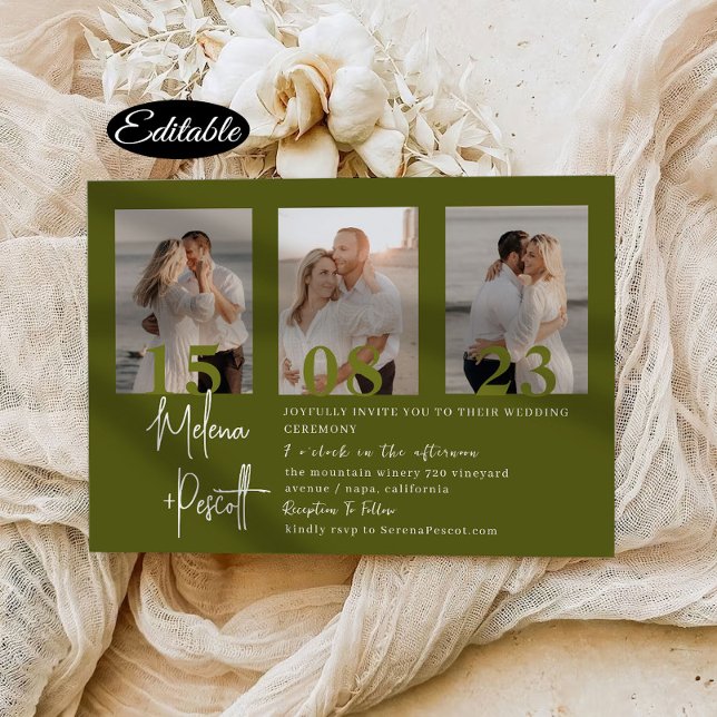 Convite de Casamento com Colagem de Fotos Botânica (Criador carregado)