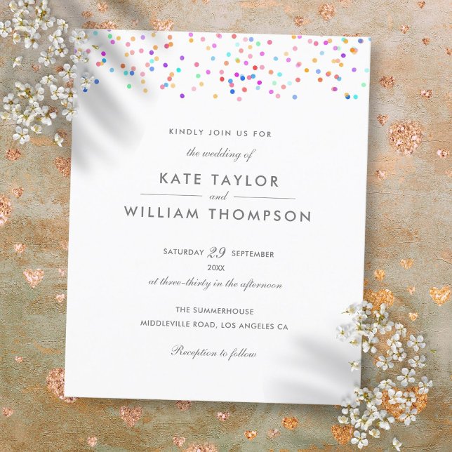 Convite de Casamento com Confetes Coloridos e Orça (Budget Rainbow Confetti Wedding Invitation)
