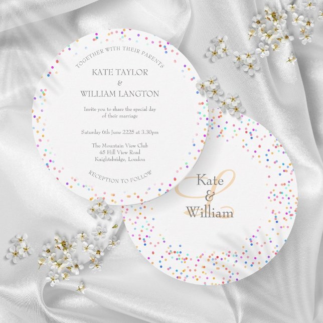 Convite de Casamento com Confetes de Arco-Íris Rom (Romantic Rainbow Confetti Wedding Invitation)