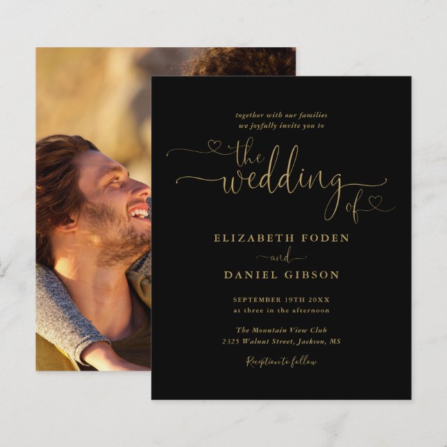 Convite de Casamento com Coração Dourado Orçamento (Frente/Verso)